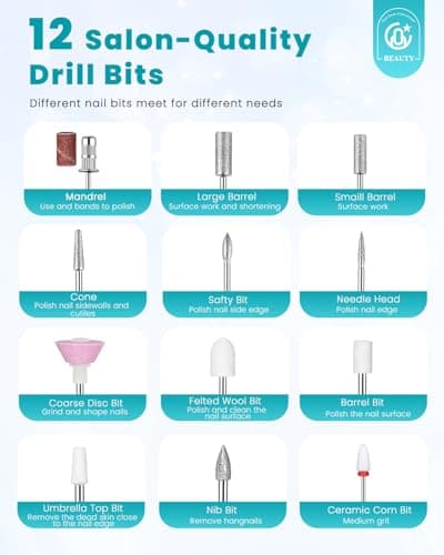 CozyZen Cordless Electric Nail Drill, 45000 RPM Rechargeable Diamond E-File, Portable & Low Noise for Acrylic/Gel Nails, Manicure & Pedicure - Professional & Home Use - Thumbnail 3