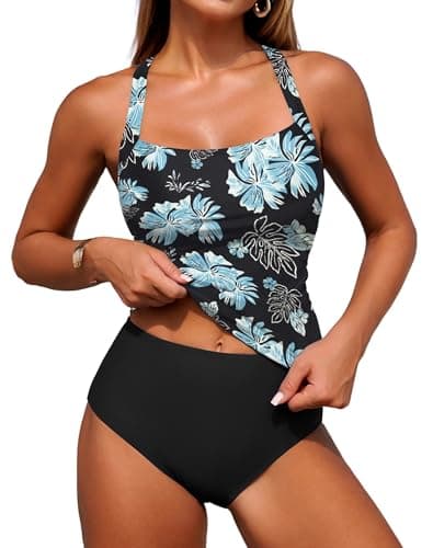 ZAFUL Tankini Swimsuits for Women Tummy Control Bathing Suits with Shorts Two Piece Tankinis Swim Suits for Women 2026 Green Black Flower M