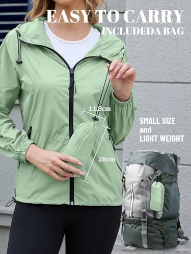 PITINAN Women Rain Jacket For Travel Clothes Lightweight Waterproof Windbreaker Jacket For Women Outdoor Raincoat With Pockets Green S - Thumbnail 5
