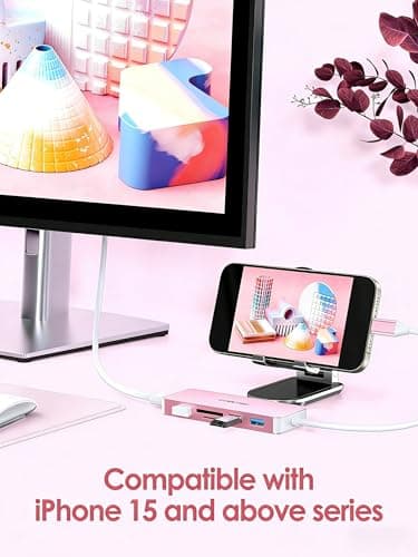 LENTION 5 in 1 USB to USB-C Adapter with Micro SD/SD Card Reader for iPhone, 4K@30Hz HDMI to USB C Hub Multiport Adapater with 3 USB 3.0 Compatible with 2025-2018 MacBook Pro MacBook Neo(Rose Gold) - Thumbnail 2
