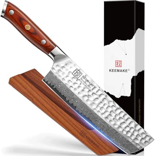 KEEMAKE Nakiri Chef Knife, 7 Inch 67-Layer Damascus Japanese Kitchen Knife with Ergonomic Pakkawood Handle, Ultra Sharp Non-Slip Cooking Knife with Ash Sheath - Image 1