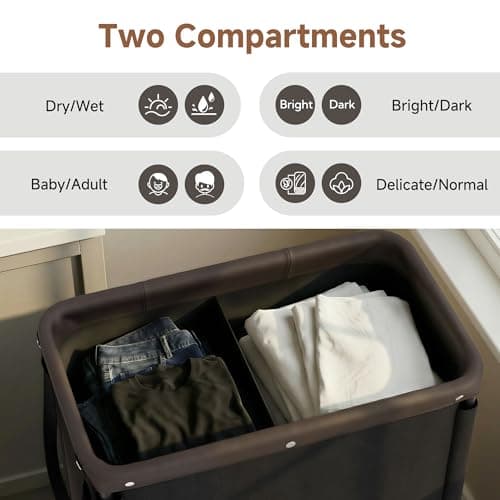 StorageWorks 2 Section Laundry Hamper, Rolling Laundry Cart with Wheels and Handles, Laundry Room Double Sorter for Organizer and Storage, 26.4 Gal(100L), Black - Thumbnail 2