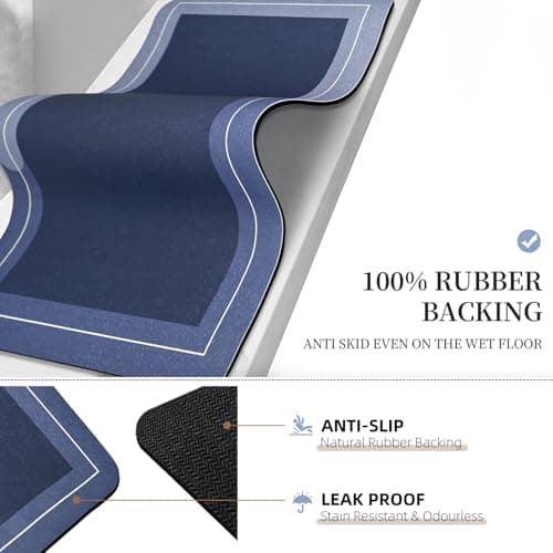 Mordem Bath Mat Rug, Rubber Non Slip Bath Mat Super Absorbent Quick Dry Bathroom Floor Mat Thin Bath Mats for Bathroom Fits Under the Door, Shower Rug for in Front of Bathtub Shower, Blue,19.6"x31.5" - Thumbnail 4