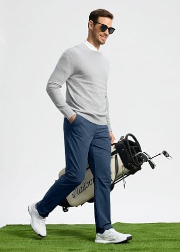Pudolla Dress Pants for Men Golf Pants Stretch Work Dress Comfy Pants 34 Lightweight Quick Dry Casual Slacks Trousers(Navy 33Wx34L) - Thumbnail 3
