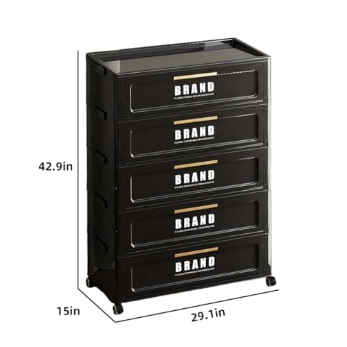 300QT 5-Tier Foldable Storage Cabinet with Magnetic Door & Wheels, Dorm Room Stackable Organizer, Space-Saving Unit for Apartment, Living Room, Pantry, Office (Black) - Thumbnail 2
