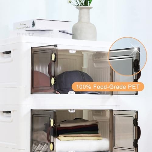 MOONEDGE 35QT Plastic Stackable Storage Bins with Lids, Collapsible Organizer with Magnetic Doors & Hidden Locking Handles, Storage Cabinet for Pet, Closet, Living Room, Pantry & Office Organization - Thumbnail 6