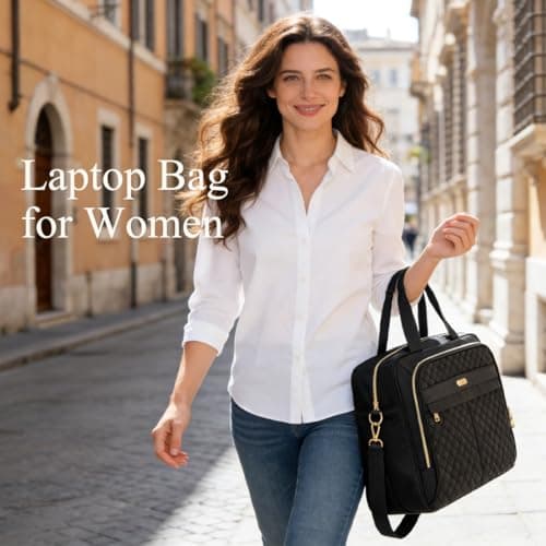 WIRABO 17 Inch Laptop Bag for Women, Computer Bag, Laptop Briefcase, Black - Thumbnail 2