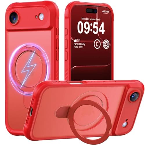 MOCCA Design for iPhone Air Case, Compatible with Magsafe [Premium Invisible Magnetic Ring Stand] [Military Drop Protection] Full Camera Guard Translucent Matte Slim Phone Cover 6.5",Red - Image 1