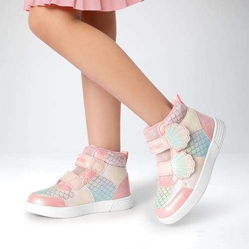 DREAM PAIRS Girls Shoes Toddler Sneakers Kids High Top Shoes with Hook and Loop Storybook Casual Walking Shoes,Size 1 Little Kid,Pink/Rainbow,SDFS2408K - Thumbnail 2