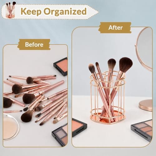 HBPHBP Makeup Brush Holder Organizer，Heart shapeMetal Makeup Organizers Countertop，Cosmetic Brushes Container for Vanity，Desktop, Bathroom(Heart shape) - Thumbnail 5