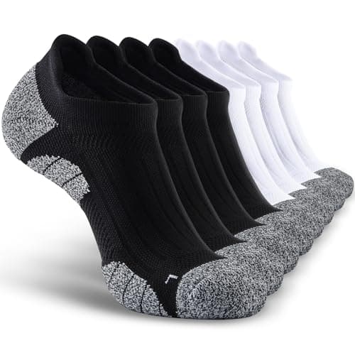 SITOISBE Men's No Show Compression Athletic Socks, Cushioned for Running Hiking, X-Large, Black-4 & White-4 (8 Pairs)