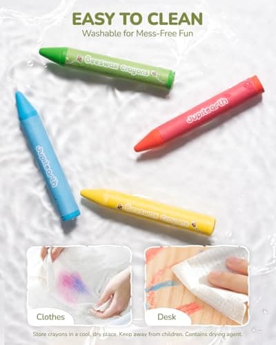 JUPITEARTH 24 Non-Toxic Beeswax Crayons, Jumbo Crayons for Toddlers 1–3, Silky & Washable, Easy to Hold & Safe for Kids, Mess-Free Coloring for Preschool Art Supplies, Ages 2–4 & 4–8 - Thumbnail 6