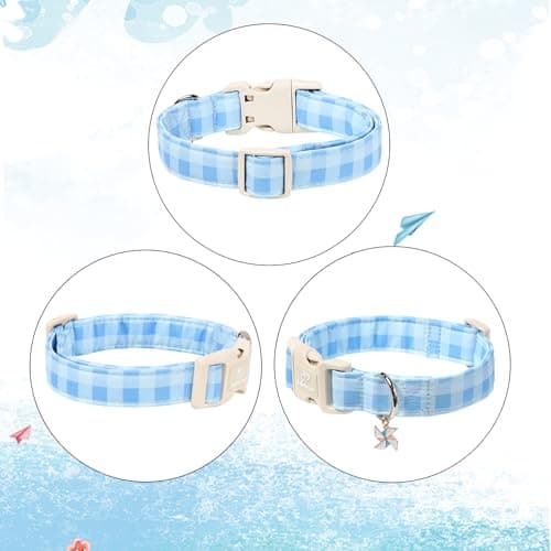 Babole Pet Boy Dog Collar Blue Gingham Dog Collars for Large Dogs - Lightweight Adjustable Spring/Summer Plaid Male Female Dogs Everyday Collar with Safety Buckle L - Thumbnail 5