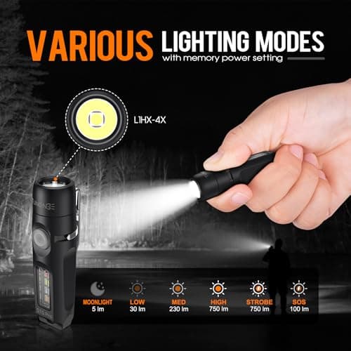 TUNENGE S15Pro Keychain Flashlight,750 High Lumen EDC Pocket Flashlight with Clip,USB C Rechargeable Mini Flashlight with Magnet,Suitable for Hiking, Camping, Repair(Black) - Thumbnail 3