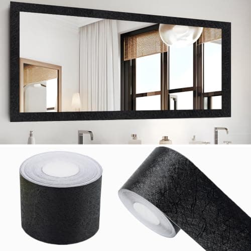Avinyl 10M Black Mirror Border Peel and Stick Wallpaper, Self Adhesive Waterproof Wallpaper Mirror Frame Tape for Bathroom Decor, Silk Peel and Stick Trim Removable Kitchen Wall Decor 1.96" x 393" - Image 1