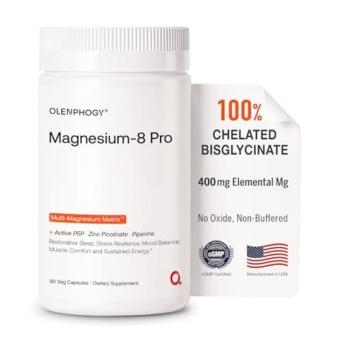 Magnesium Bisglycinate Complex, Chelated Magnesium for Maximum Absorption, 400mg Elemental Magnesium Supplement with Vitamin B6 & Zinc for Women & Men, Sleep, Stress, Muscle Support, 90 Veg Capsules