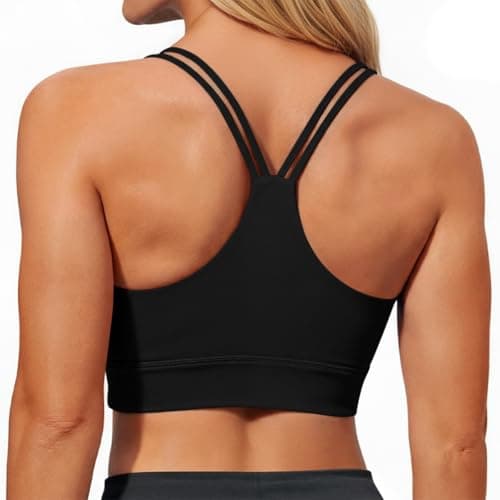 Aoysky Y Back Sports Bras for Women Padded Racerback Yoga Sports Bra Ruched Light Impact Buttery Soft Gym Workout Tank Tops Black