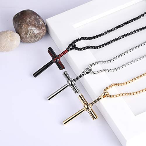 Rehoboth Men's Stainless Steel Baseball Bat Nail Cross Pendant Necklace 24 Inch Adjustable Chain for Women Men Gold - Thumbnail 4