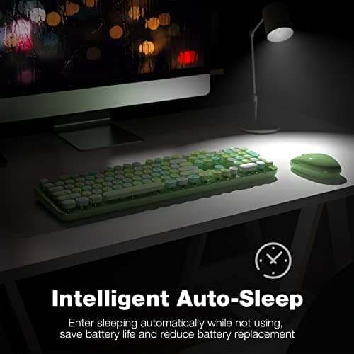 Dilter Wireless Keyboard and Mouse Combo, 104 Keys Full-Sized 2.4 GHz Round Keycap Colorful Keyboards, USB Receiver Plug and Play, for Windows, PC, Laptop, Desktop (Green Colorful) - Thumbnail 4