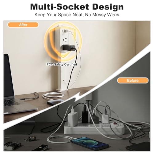 Electrical Outlet Extender Stick - Features USB-A, USB-C and 2 AC Outlets, Extends 6"-34" Extendable Outlet Extender with 4-Way Plug, Access Hard-to-Reach Outlets Behind Couches, Nightstands - 1 Pack - Thumbnail 6