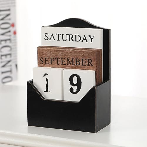 Perpetual Calendar Wooden Blocks Calendar for Home Valentines Day Gift Decor Office Decorations Desk Date Week Month Accessories (Black Calendar) - Thumbnail 5