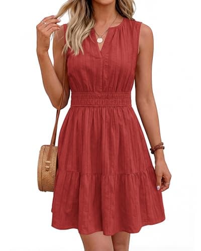 BTFBM Women’s Summer Dresses 2026 Sleeveless V Neck Casual Mini Dress Swing Boho A Line Beach Vacation Sundress Pockets(Red, X-Large) - Thumbnail 6
