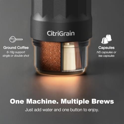 Citrigrain Portable Espresso Machine, Self-Heating Travel Coffee Maker with Fast Charging USB-C & Carrying Bag & Stand, for Ground Coffee & NS Capsules, for Camping, Hiking, RV, Office - Thumbnail 5