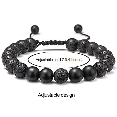 M MOOHAM Lava Rock Bracelets for Men - Tiger Eye Adjustable Beaded Black Matte Agate Bracelet Mens Gifts for Him - Thumbnail 4