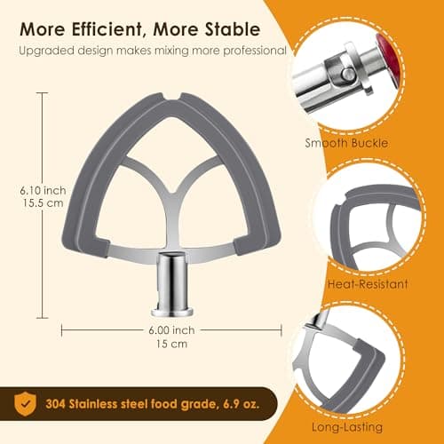Flex Edge Beater for KitchenAid 4.5-5QT Tilt-Head Mixer, Stainless Steel Flat Beater Paddle Attachment with Food-Grade Silicone Scraper, Dishwasher Safe, for Kitchen Aid Mixer Accessories - Thumbnail 2