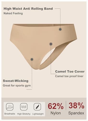 OVRUNS Seamless Thongs for Women 3 Pack No Show Thong underwear High Waist Invisible Panty Liners Workout G-String - Thumbnail 4