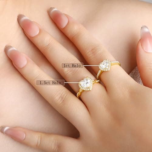 SILVERNANA 1.5CT Heart Moissanite Engagement Ring Women Halo Promise Ring 4 - Thumbnail 5