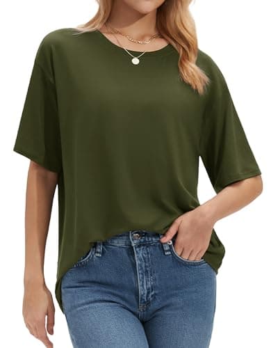 Stelle T Shirts for Women Crew Neck Short Sleeve Summer Tops Loose Fit Soft Basic Tee Shirt Olive Green Medium - Image 1