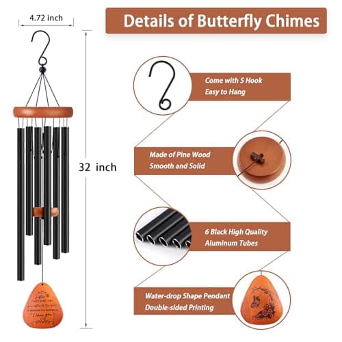 Sister Gifts, Sister Birthday Gift, 32" Sister Butterfly Wind Chimes, Sisters Gifts from Sister for Christmas Mothers Day - Thumbnail 6