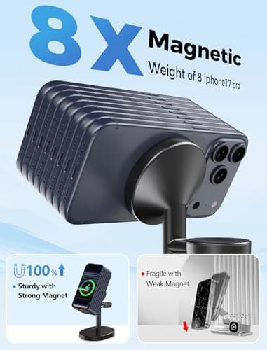 Hevanto 2026 3 in 1 Wireless Charging Station for Apple MagSafe Charger, 15W Fast Magnetic Mag-Safe Charger Stand for iPhone 17 16 15 14 13 12 17e Apple Watch AirPods Series, Gifts for Men - Thumbnail 4