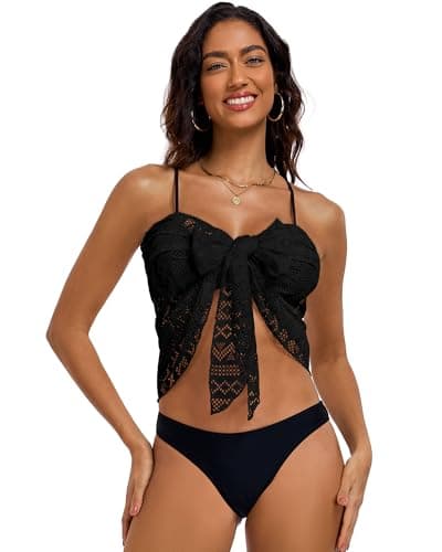 Womens Beach Sarong Wraps Lace Bikini Swimsuit Coverup Summer Hollow Out Bathing Suit Cover Up Casual Swimwear 2026 (Black) - Thumbnail 3