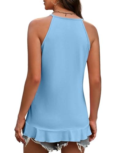 JUSTFASHIONNOW Summer Sleeveless Tank Tops for Women Trendy Casual Camisole Tops Spaghetti Strap Tank Flowy Ruffle Hem Loose Fit Holiday Vacation Outfits (Sky Blue,Small) - Thumbnail 6
