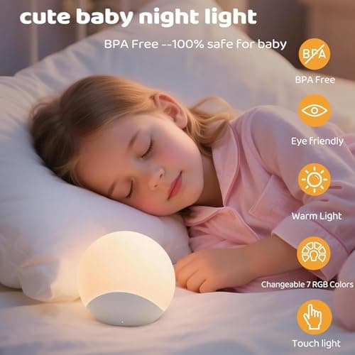 IYT Night Light for Baby,Kids Egg Light Stepless Dimming Touch Night Lamp,7 Colors Dimmable Eye Friendly Silicone Touch Lamp for Breast Feeding,Toddler Kids Bedroom Light,30 Min Hour Timer,BPA Free - Thumbnail 5