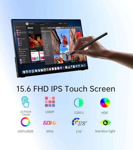DAMRAPT Portable Monitor Touchscreen 15.6" with Stylus Pen, Travel Monitor FHD IPS 10-Point Touch Screen, Protective Sleeve, Built-in Stand, HDMI USB C External Screen for Mac, Laptop, PC - Thumbnail 2
