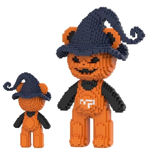SehrKlug 14.96" Pumpkin Witch Teddy Blocks Bear Building Bricks Set, Micro Blocks Challenge for Adults, Ages 14+, Collectible Decor for Bedroom, Office or Bookshelf, Screen-Free Stress Relief Gift - Image 1