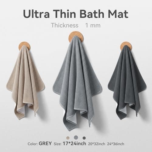 MontVoo Ultra Thin Bath Mat, Super Absorbent Bathroom Mat, Quick Drying Bath Rugs for Bathroom, Machine Washable Non-Slip Bathroom Rug Front of Bathtub, RV, Shower Room, Sink, (17x24, Grey, 1Pack) - Thumbnail 6