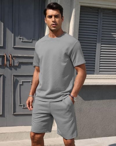 Aiyino Men’s 2-Piece T-Shirt & Shorts Set – Casual Track Suit for Summer - Thumbnail 3