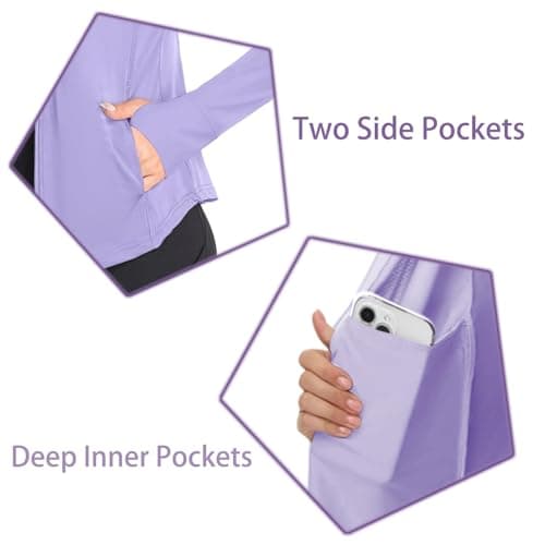 AGVNG Womens UPF 50+ Long Sleeve Hooded Sun Jackets Lightweight Sun Protection Clothing SPF Cooling Shirts Workout Athletic Hiking Running Tops Thumb Hole Purple L - Thumbnail 6