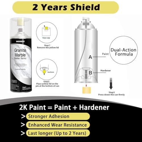 NADAMOO 2K Granite & Marble Sealer Spray, 2-Parts Formula Sealant with Stronger Adhesion and Enhanced Wear Resistance, Seal & Protect Kitchen & Bath Surfaces, Clear, 2 Cans - Thumbnail 3