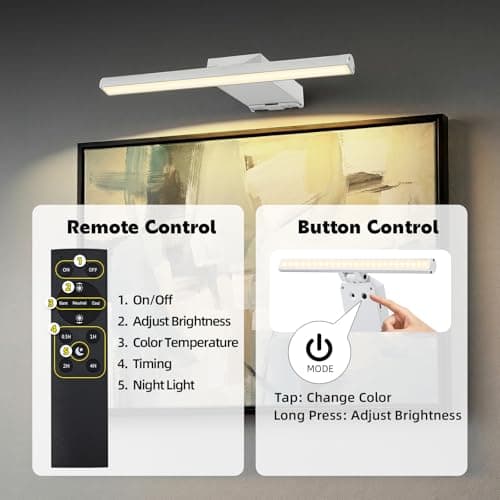 Neymlya 16" Picture Lights for Wall, 10000mAh Rechargeable Battery Operated Art Light with Remote, 300lm Bright Dimmable 3 Color Temps LED Wall Lights for Living Room, Bedroom, Hallway, White - Thumbnail 6
