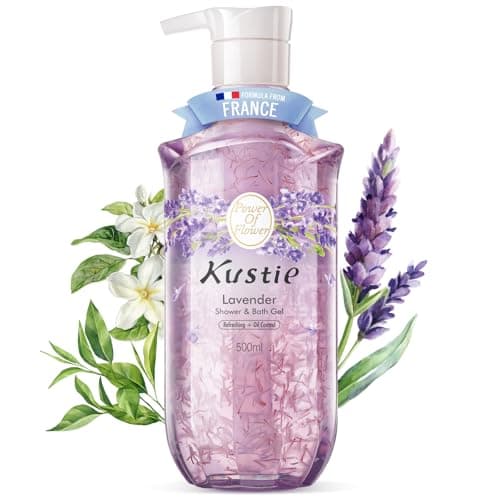 Kustie Lavender Floral Body Wash with Real Petals – Aromatherapy Botanical Shower Gel with Tea Tree Oil, Spa Cleanser for Balanced Skin, 16.9 fl oz