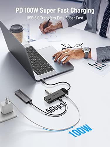 Lemorele USB C Hub Multiport Adapter 10-in-1 USB C Dongle for MacBook Pro Air, Gigabit Ethernet with 4K HDMI, 100W PD, USB 3.0 5Gbps Port, SD/TF Card Reader Adapter, Compatible for Windows/Mac/iPad… - Thumbnail 3