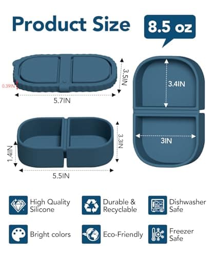 Niifawh 3 Pack Reusable Silicone Snack Containers, 8 oz Double Compartment Portable Snack Box with 3 Forks, Small Leakproof Food Storage Containers with Lids for Salad Dressing Sauce - Thumbnail 4