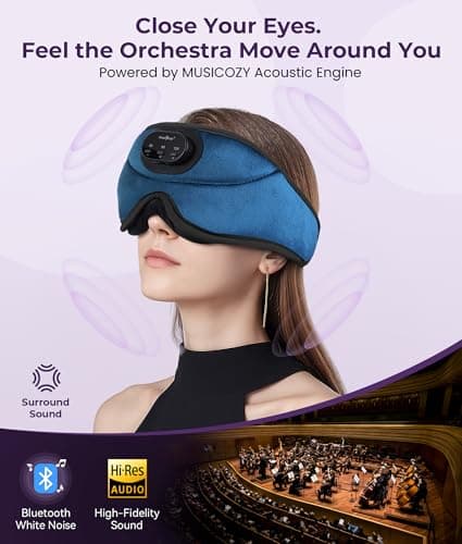MUSICOZY 3D Bluetooth Sleep Mask with Headphones and Timer, Wireless Sleep Headphones for Side Sleepers, Eye Mask with Bluetooth Headphone, Unique Gifts for Men Women, Blue - Thumbnail 5