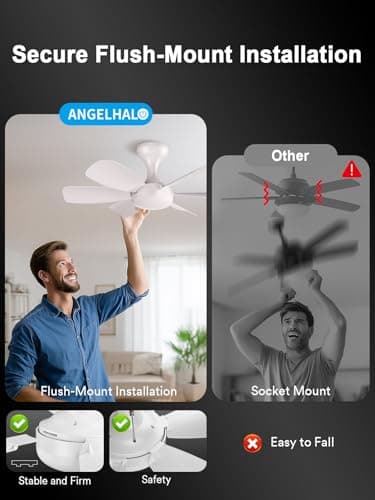 ANGELHALO Smart Ceiling Fans with Lights - 20" Low Profile Flush Mount 2-in-1 Fan Light with APP & Remote, DC Reversible, 6 Speeds, Quiet, Dimmable LED 3000-6500K for Kids Rooms, Closets, Small Spaces - Thumbnail 4