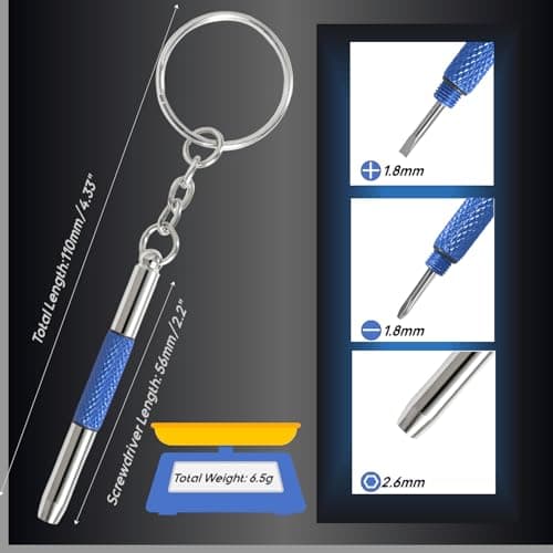 Eyeglass Keychain Screwdriver Repair Kit,MINGFIX 3 in 1 Eye Glasses Tightening Tools Set with Small Phillips,Flathead,Nut Driver Bit for Sunglasses,Eyeglasses and Others - Thumbnail 3